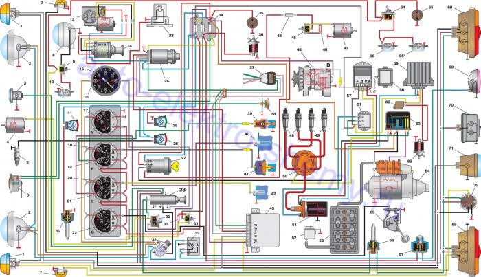 Схема электрооборудования УАЗ-3741, -3909, -3962, -2206